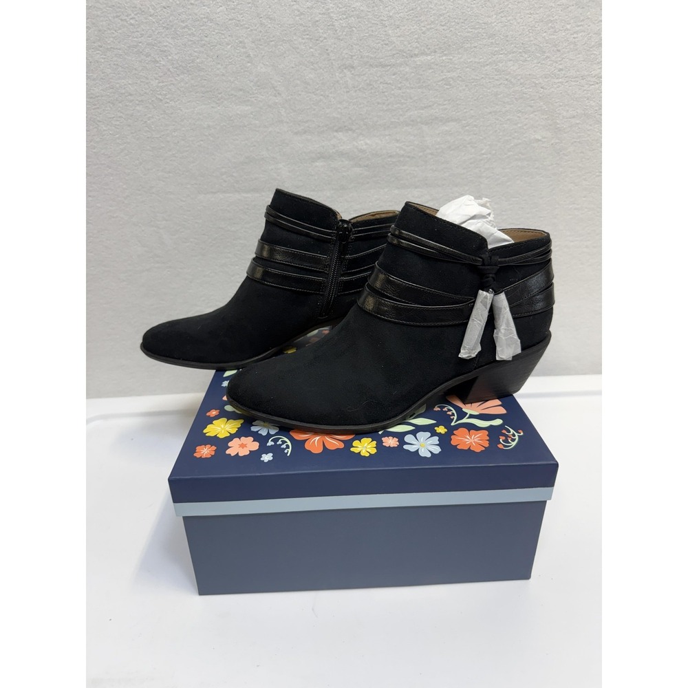 LifeStride Boots Womens Size 8 Black Paloma Ankle Tassel Block Heel Booties